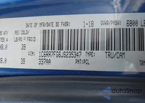 2018 Ram 1500 St z USA, uszkodzony, nr VIN 1C6RR7FG6JS235347